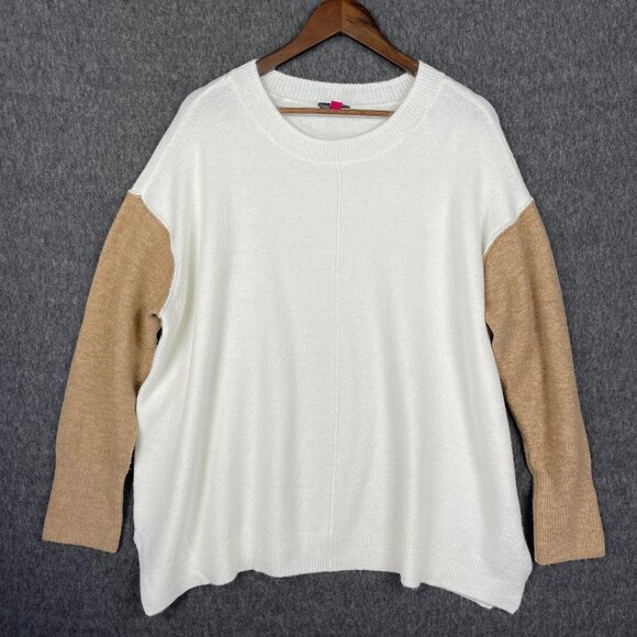 Vince Camuto Sweater Plus Size 2X White Camel Tan Sleeve Drop Shoulder Crewneck - Picture 1 of 10